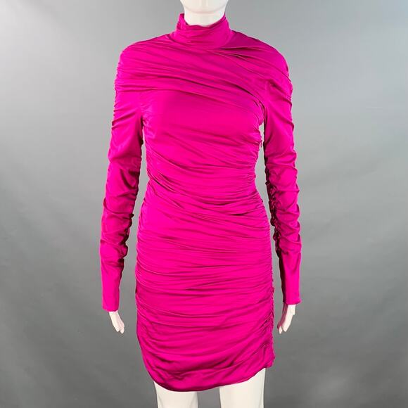 2 Purple Raspberry Viscose Blend Ruched Long Sleeve Cocktail Dress - Picture 1 of 8